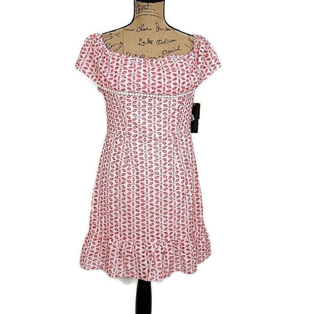 NWT City Studio Womens sz 13 Dress Red Short Boat Neck Short Sleeve Back Zip